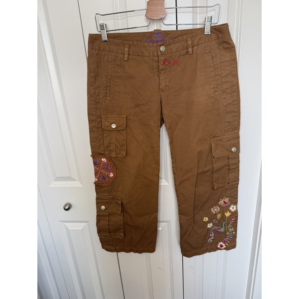 J W Los Angeles Embroidered Cargo Capris M 38 Brown